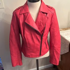 INC JACKET ZIPPER FAUX LEATHER ZIPPER SLEEVES SIZE MED gently worn coral color